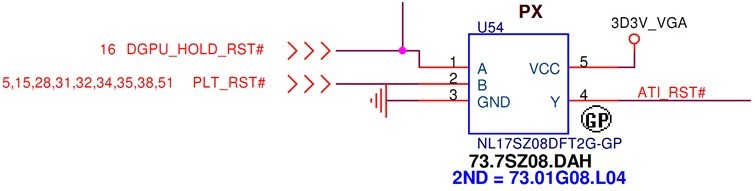 U54的第4脚发出ATI_RST#来对独立显卡进行复位